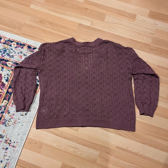 Mauve puff sleeve knit cardigan - Picture 2 of 8